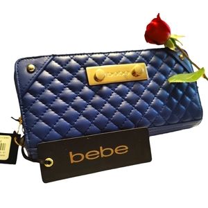 bebe Blue Quilted Wallet with Gold Accents